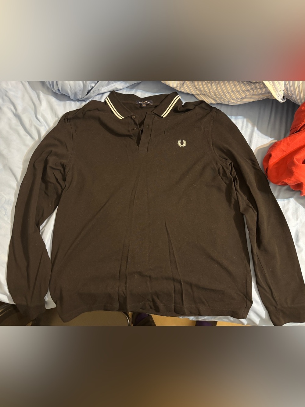 Fred Perry Polo Long Sleeve Black and White Twin Tipped Collar Men’s XXL